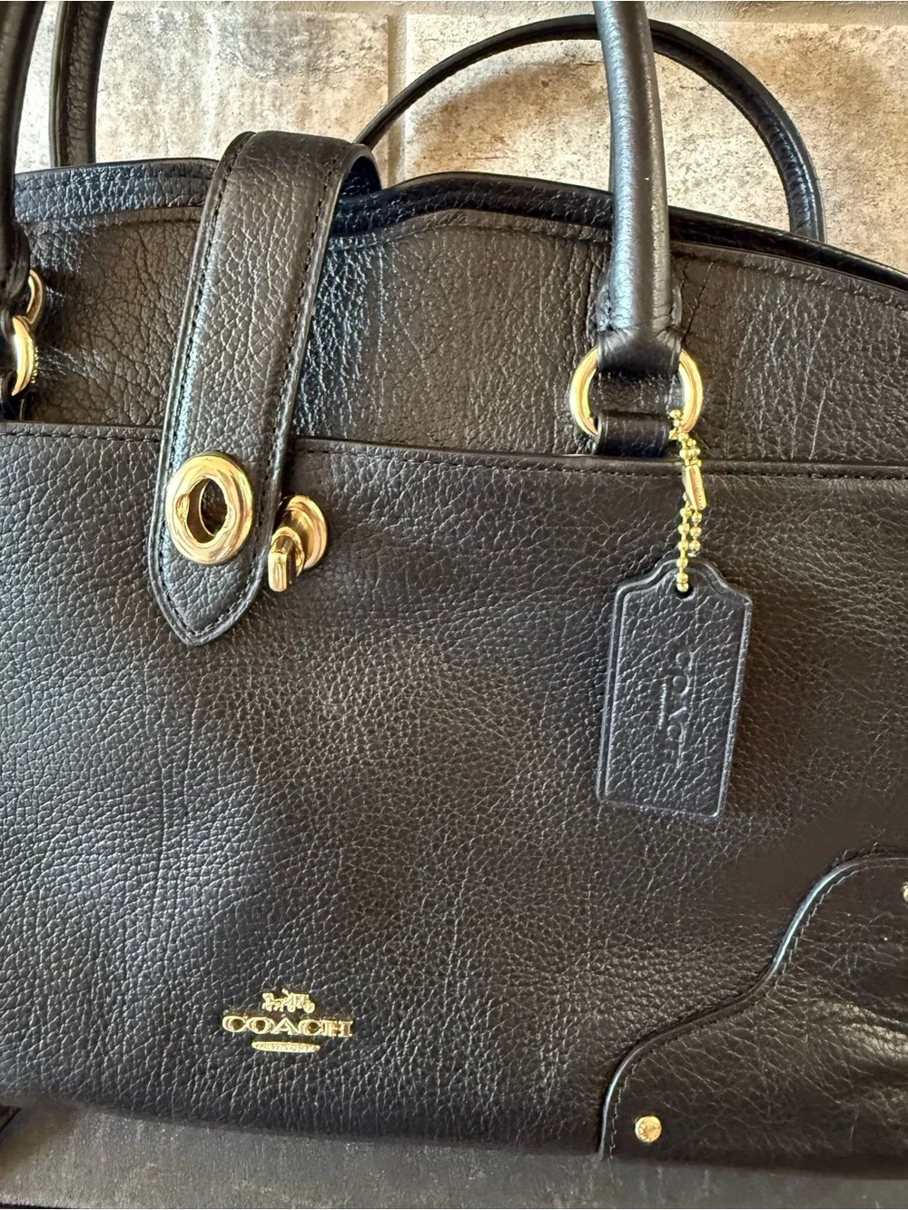 Coach Black Leather Mercer Satchel with Gold-Tone Details